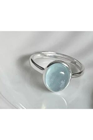 925 Ayar Gümüş Mavi Kristal Taşlı Minimalist Ayarlanabilir Yüzük