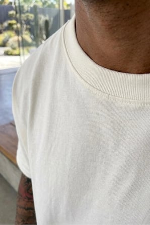 Erkek Oversize kalın dokulu %100 Pamuk Kalın Dokulu Basic Bisiklet Yaka Ekru Tisört