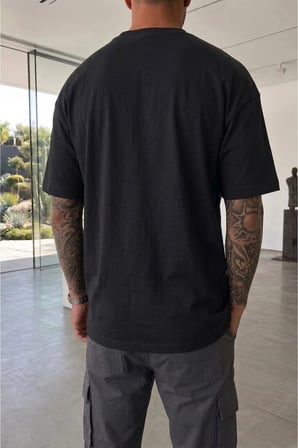 Erkek Oversize Fit %100 Pamuk kalın Dokulu Basic Bisiklet Yaka siyah Tisört