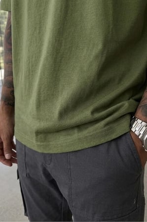 Erkek Oversize kalın dokulu %100 Pamuk Kalın Dokulu Basic Bisiklet Yaka haki Tisört