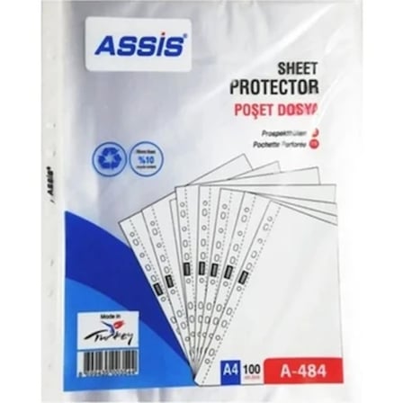 Assis A-484 A4 11 Delikli Şeffaf Poşet Dosya - 20 Paket (2.000 Adet)