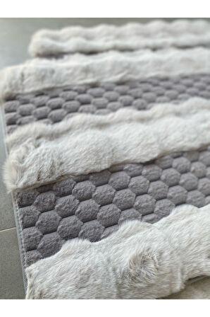 Serante Tavşan Tüyü, Kaymaz Taban, Pofuduk, Yumuşacık, Yıkanabilir 2'li Banyo Paspası Gri