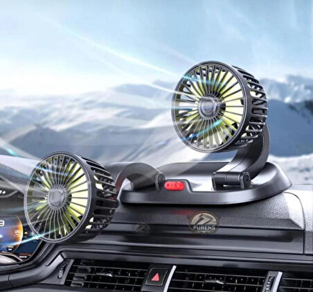 Araç Içi Vantilatör 360° Dönebilen Torpido Üstü Çift Başlıklı Vantilatör 12 v Uyumlu Soğutucu Fan