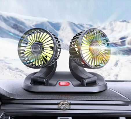 Araç Içi Vantilatör 360° Dönebilen Torpido Üstü Çift Başlıklı Vantilatör 12 v Uyumlu Soğutucu Fan