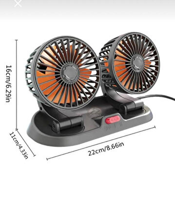 Araç Içi Vantilatör 360° Dönebilen Torpido Üstü Çift Başlıklı Vantilatör 12 v Uyumlu Soğutucu Fan
