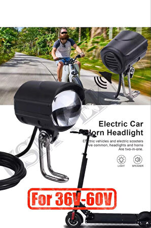  Astraled Led Far Elektrikli Scooter Farı Elektrikli Motosiklet E Bisiklet Far + Korna 36v-60v-Uyumlu