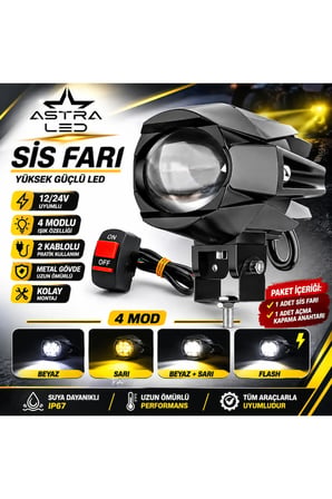 1 Adet Açma Kapama Anahtarlı Motosiklet Atv Utv Scooter Offroad Beyaz Sarı Çift Renk Lazer Sis Farı Delici 12-24 Volt