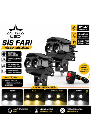 2 ADET Açma Kapama Anahtarlı Motosiklet Atv Utv Led Lazer Sis Farı Delici Beyaz Sarı Çift Renk 12 -24 Volt