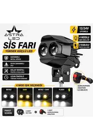 1 Adet Açma Kapama Anahtarlı Motosiklet Atv Utv Led Lazer Sis Farı Delici Beyaz Sarı Çift Renk 12 -24 Volt