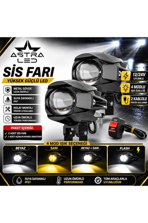 2 Adet Açma Kapama Anahtarlı Motosiklet Atv Utv Scooter Offroad Beyaz Sarı Çift Renk Lazer Sis Farı Delici 2 KABLOLU 12-24 Volt