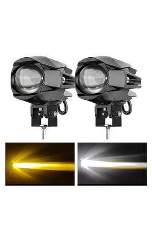 2 Adet Açma Kapama Anahtarlı Motosiklet Atv Utv Scooter Offroad Beyaz Sarı Çift Renk Lazer Sis Farı Delici 2 KABLOLU 12-24 Volt