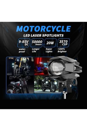 2 Adet Motosiklet Atv Utv Scooter Offroad Beyaz Sarı Çift Renk Lazer Sis Farı Delici 2 KABLOLU 12-80 Volt