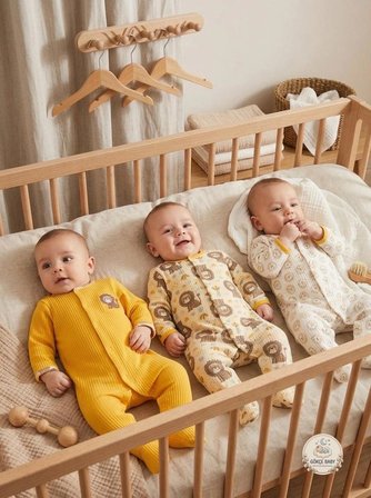 Gökçe Baby Aslan Desenli 3'lü Bebek Tulum Seti – Uzun Kollu Çıtçıtlı Tulum