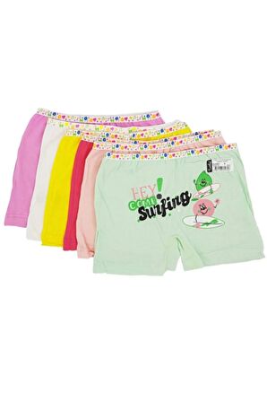 Kız Çocuk Renkli Likralı Pamuk Boxer 6 Lı Paket