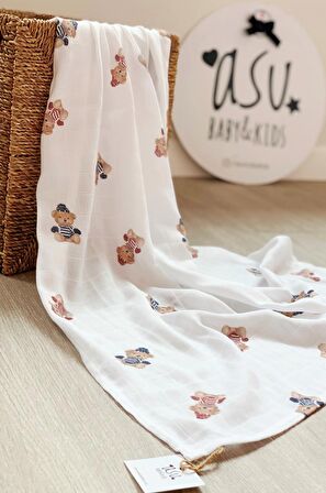 Asu Baby&Kids Vintage Ayı Organik Bambu Pamuk Müslin Örtü