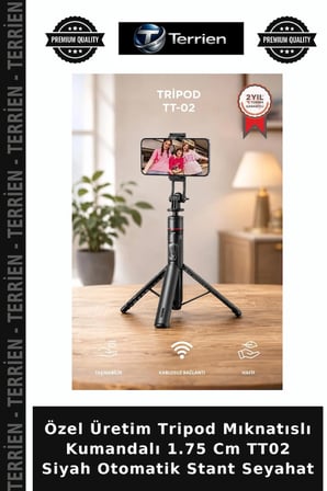 Özel Üretim Tripod Mıknatıslı Kumandalı 1.75 Cm TT02 Siyah Otomatik Stant Seyahat