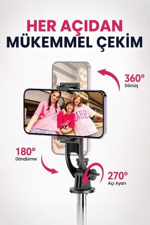 Özel Üretim Tripod Mıknatıslı Kumandalı 1.75 Cm TT02 Siyah Otomatik Stant Seyahat