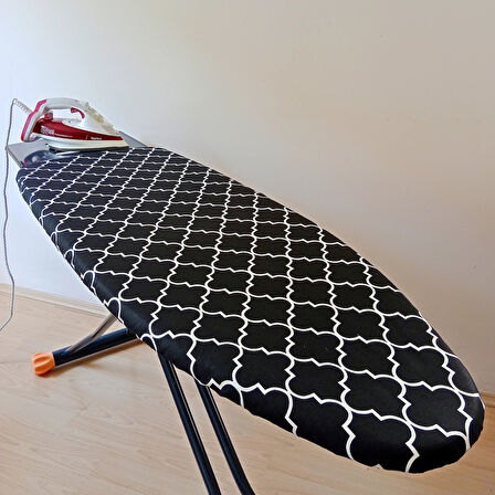 Ütü Masası Kılıfı Büyük Boy İpli Stoperli Keçeli Kılıfı Örtüsü Bezi 55x140cm Damask Siyah