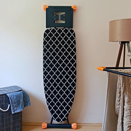 Ütü Masası Kılıfı Büyük Boy İpli Stoperli Keçeli Kılıfı Örtüsü Bezi 55x140cm Damask Siyah