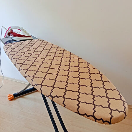 Ütü Masası Kılıfı Büyük Boy İpli Stoperli Keçeli Kılıfı Örtüsü Bezi 55x140cm Damask Caramel
