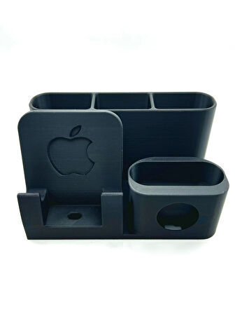 Şarj Standı - Iphone, Apple Watch ve Airpods Uyumlu Masaüstü Şarj Organizeri Kalemlik Bölmeli