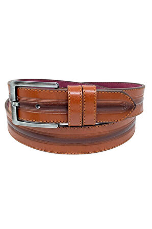 Taba Suni Deri Ortası Desenli Model 4 Cm.lik Spor Kemer - 9023-52-22rl