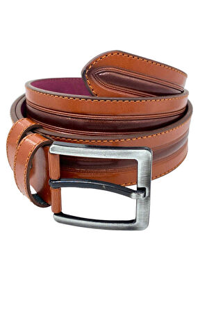 Taba Suni Deri Ortası Desenli Model 4 Cm.lik Spor Kemer - 9023-52-22rl