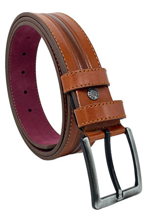 Taba Suni Deri Ortası Desenli Model 4 Cm.lik Spor Kemer - 9023-52-22rl