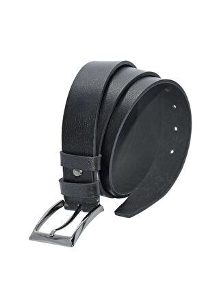 Siyah Hakiki Deri Düz 3.5 cm.lik Klasik Kemer - Tek Katmanlı Manda Derisi - 300-düz