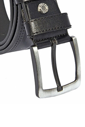 * 4 Cm. Spor Suni Deri Çift Dikişli Model Kemer Siyah