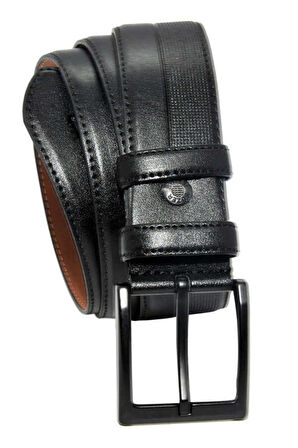 4 Cm. Klasik Suni Deri Desenli Erkek Kemer Siyah