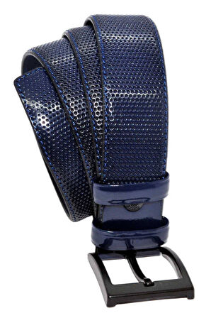 Lacivert Rugan Suni Deri Desenli 4 Cm.lik Klasik Kemer - 7495-68-21m