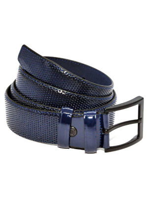 Lacivert Rugan Suni Deri Desenli 4 Cm.lik Klasik Kemer - 7495-68-21m
