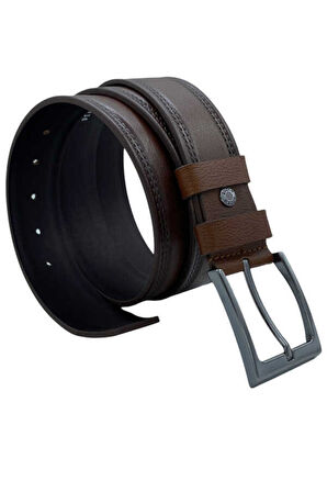 4 Cm. Spor Hakiki Deri Dikişli Kemer Kahverengi