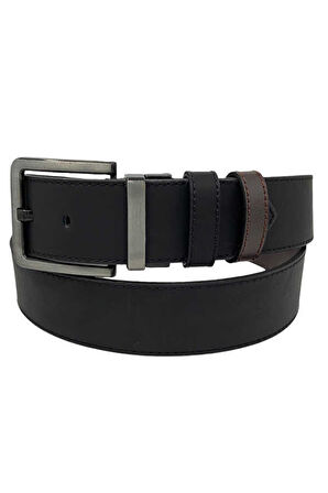 Siyah Hakiki Deri Desenli Çift Dikişli 4 Cm.lik Spor Kot Kemer - 400-28-22y