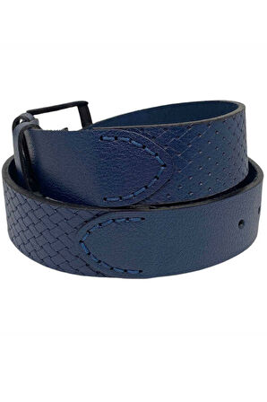 Lacivert Hakiki Deri Özel Üretim 3 Parçalı El Işçilikli 4 Cm.lik Spor Kot Kemer - 405-999