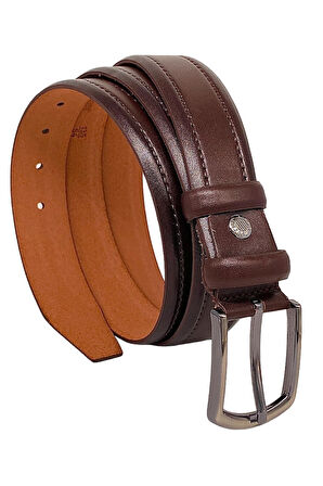3.5 cm Klasik %100 Hakiki Deri Lüks Kemer Kahverengi Dikiş Desenli