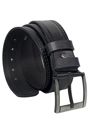 4.5 cm Spor %100 Hakiki Manda Derisi Lüks Kemer Siyah Dikiş Desenli