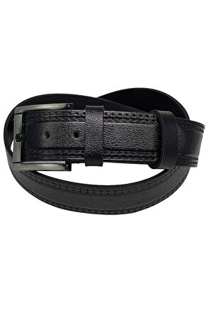 4.5 cm Spor %100 Hakiki Manda Derisi Lüks Kemer Siyah Dikiş Desenli