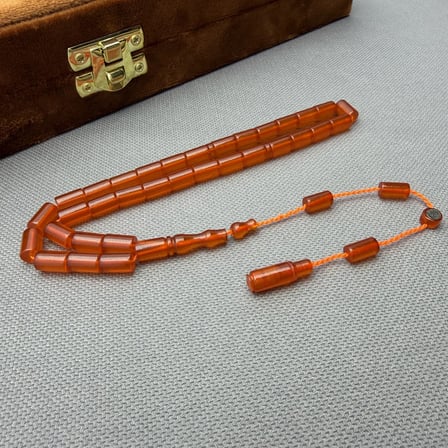 Şevket BUĞURCA Usta İşçilikli Turuncu Kesme Model Bilek Boy Ateş Kehribar Tespih