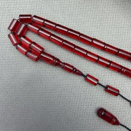 Şevket BUĞURCA Usta İşçilikli Kesme Model Kırmızı Bilek Boy Ateş Kehribar Tespih