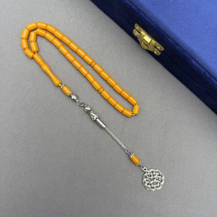 Alpaka Püsküllü Orange Tonda Kesme Model Bilek Boy Sıkma Kehribar Tespih