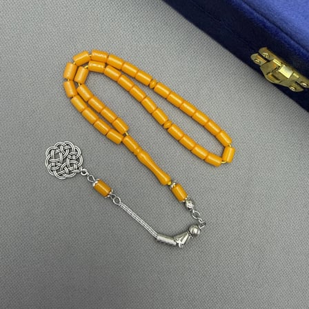Alpaka Püsküllü Orange Tonda Kesme Model Bilek Boy Sıkma Kehribar Tespih