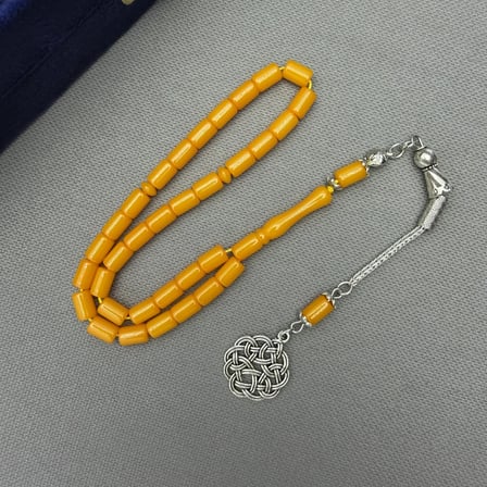 Alpaka Püsküllü Orange Tonda Kesme Model Bilek Boy Sıkma Kehribar Tespih