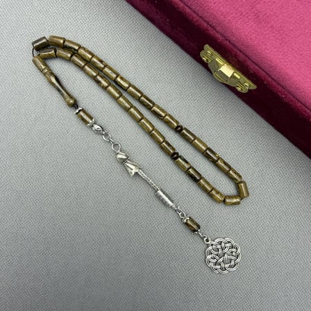 Alpaka Püsküllü Hareli Kapsül Kesim Bilek Boy Sıkma Kehribar Tespih
