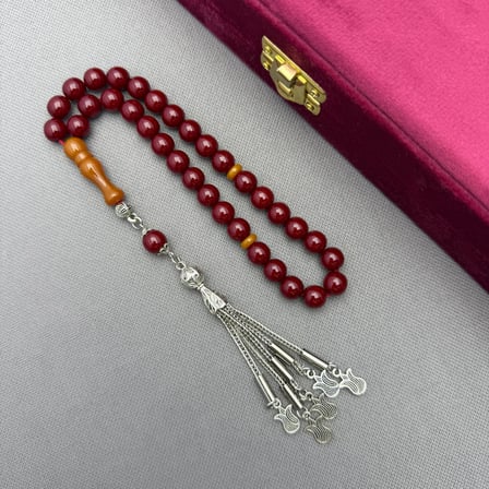 Kolye Dizayn Vişne Osmanlı Benzetme Küre Kesim Alpaka Püsküllü Sıkma Kehribar Tespih