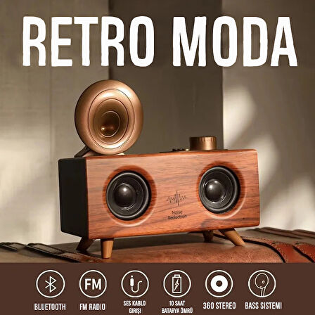 Retro Tasarım Gürültü Önler 3D Ses Bluetooth Müzik Çalar Hoparlör