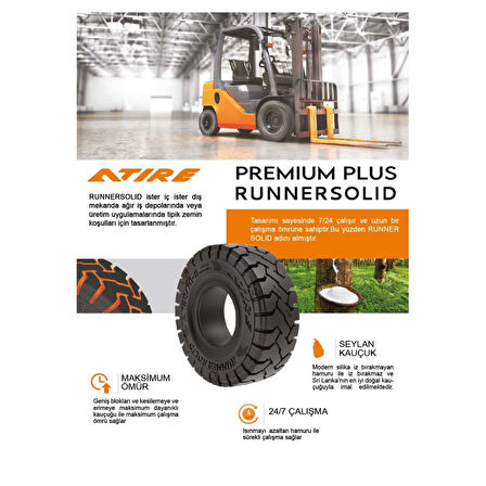 27x10-12 (250/75-12) Runner Solid Segmanlı İz Bırakmayan Dolgu Forklift Lastiği