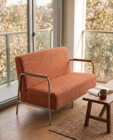 Atlas İkili Koltuk Calve Kumaş Cappuccino Metal İskeletli Ofis Balkon Bekleme Koltuğu - Kiremit