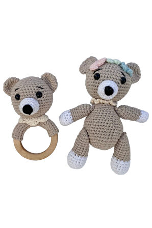 Amigurumi Ayıcık Uyku Arkadaşı Ve Diş Kaşıyıcı Seti